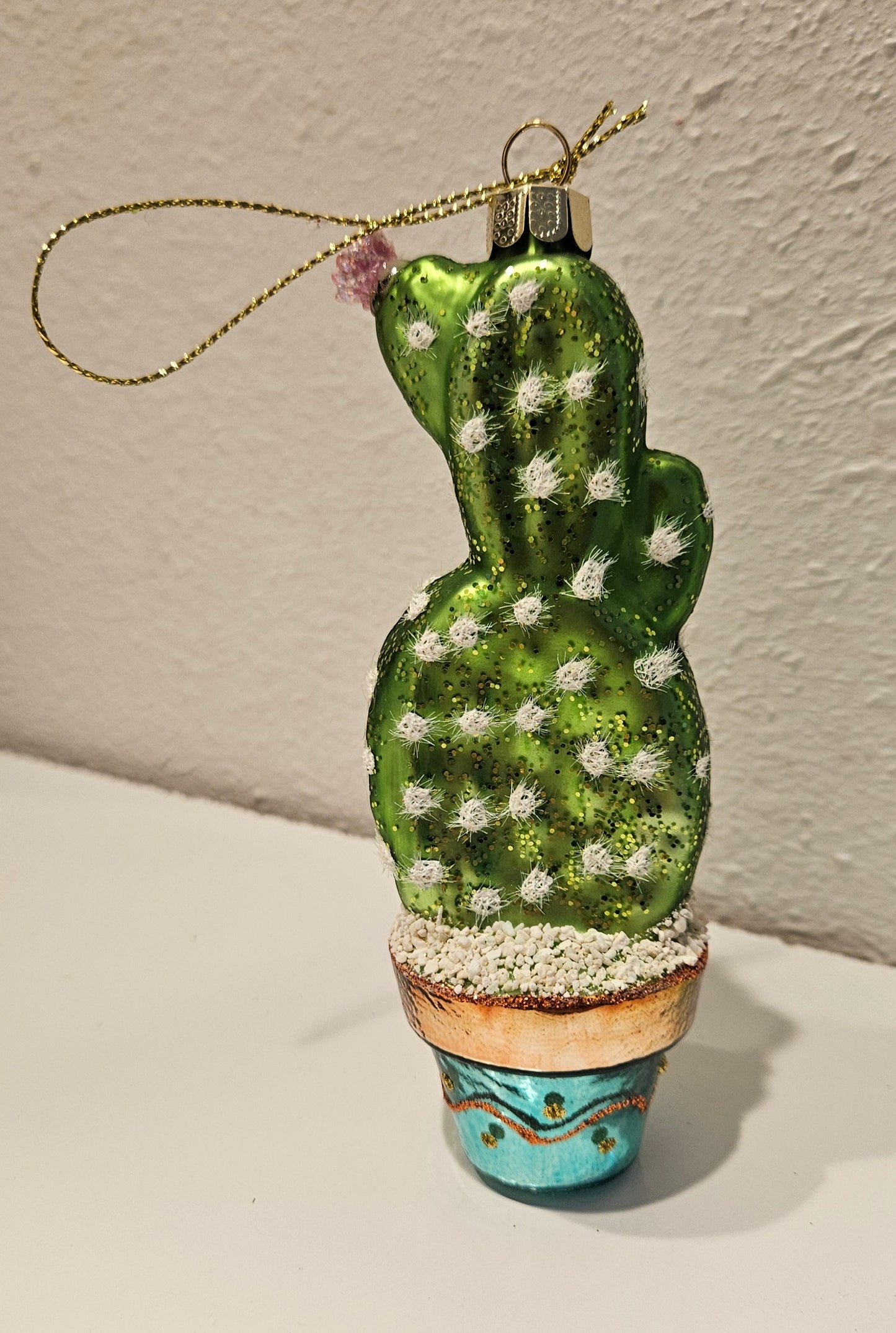 Prickly Pear Cactus Glass Christmas Tree Hanging Ornament