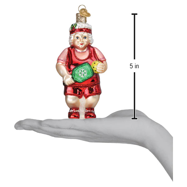 Old World Christmas Mrs. Santa Clause Playing Pickleball Glass Ornament