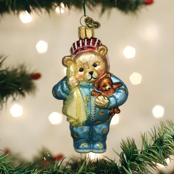 Sleepy Bear Old World Christmas Retired Glass Ornament