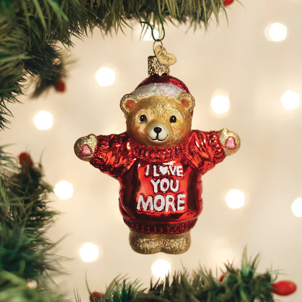 I Love You More Blown Glass Teddy Bear Ornament by Old World Christmas