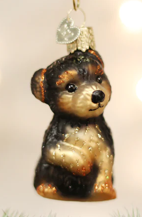 Yorkie Puppy Yorkshire Terrier Dog Blown Glass Tree Ornament by Old World Christmas Ornament