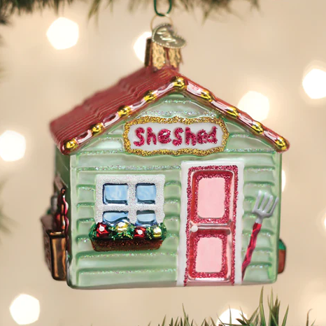 She Shed Blown Glass Hand Painted Hanging Tree Ornament by Old World Christmas