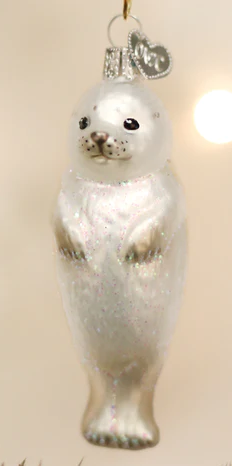 White Baby Seal Pup - Blown Glass Tree Ornament by Old World Christmas