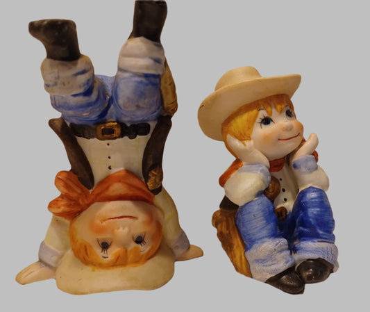 Vintage Toddler Cowboys - set of 2 ceramic figurines