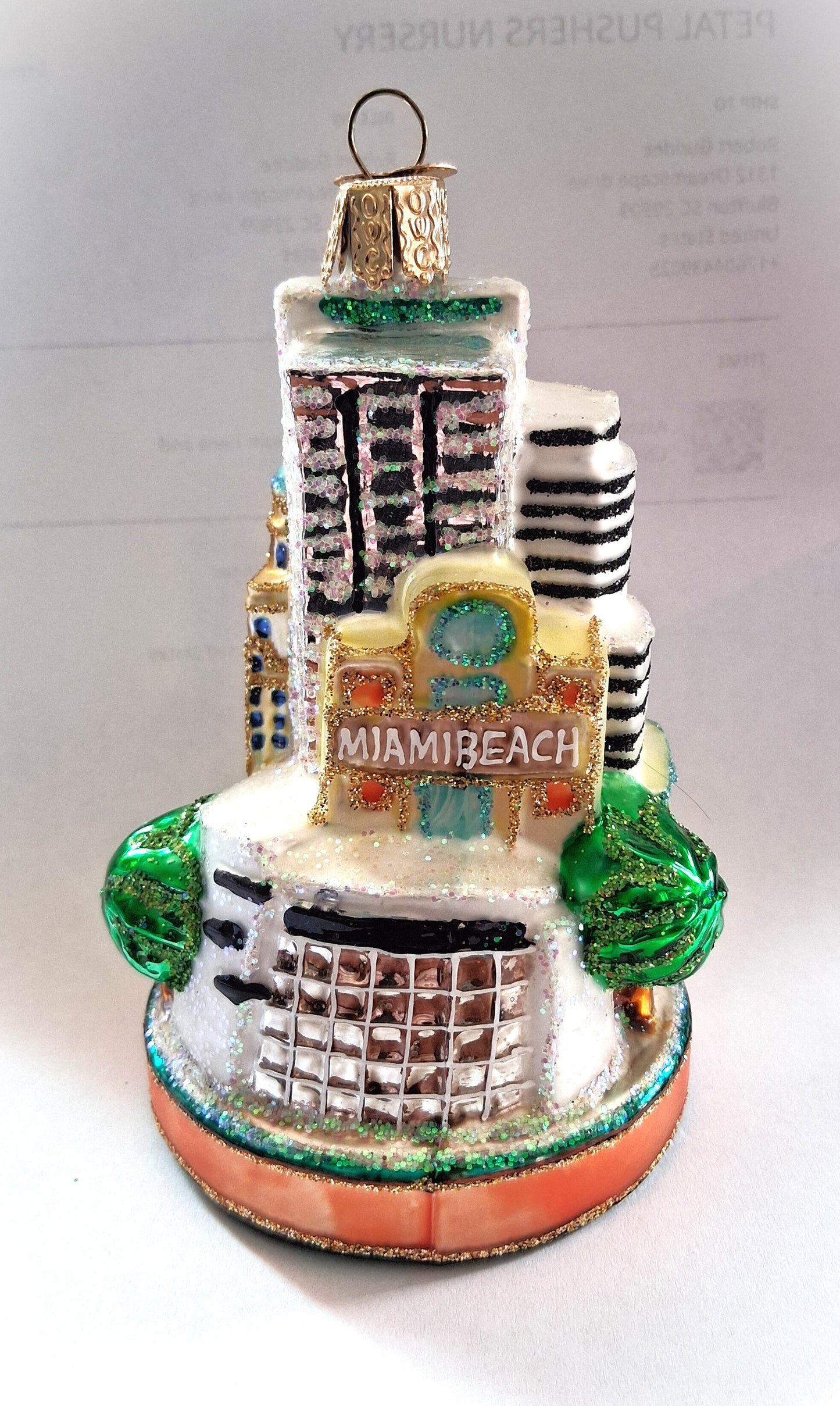 Miami Beach Florida - Blown Glass Tree Ornament by Old World Christmas Beach Collection