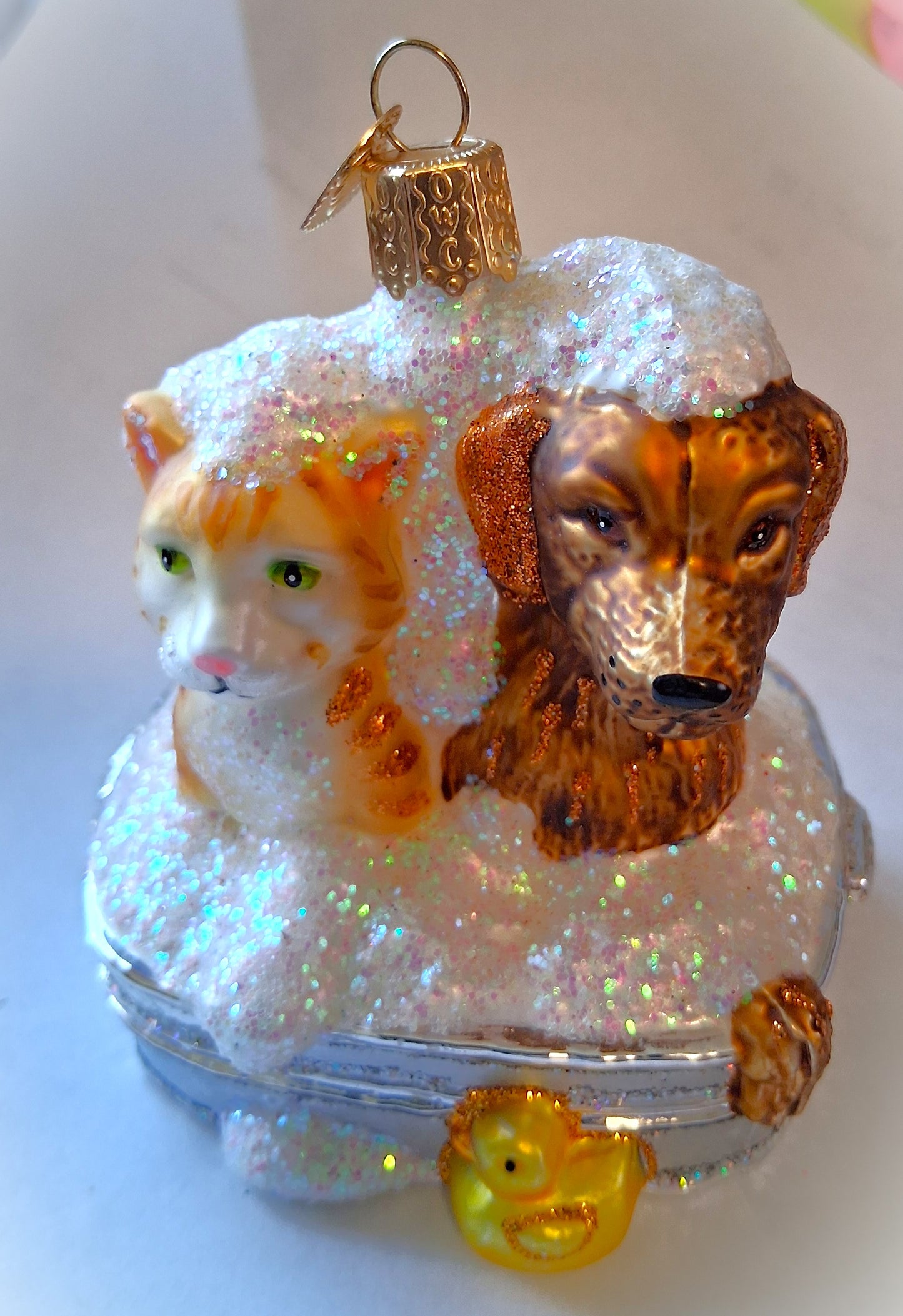 Bath Buddies Puppy and Kitten in Bubble Bath Dog Cat Themed Tree Ornament by Old World Christmas - RETIRED