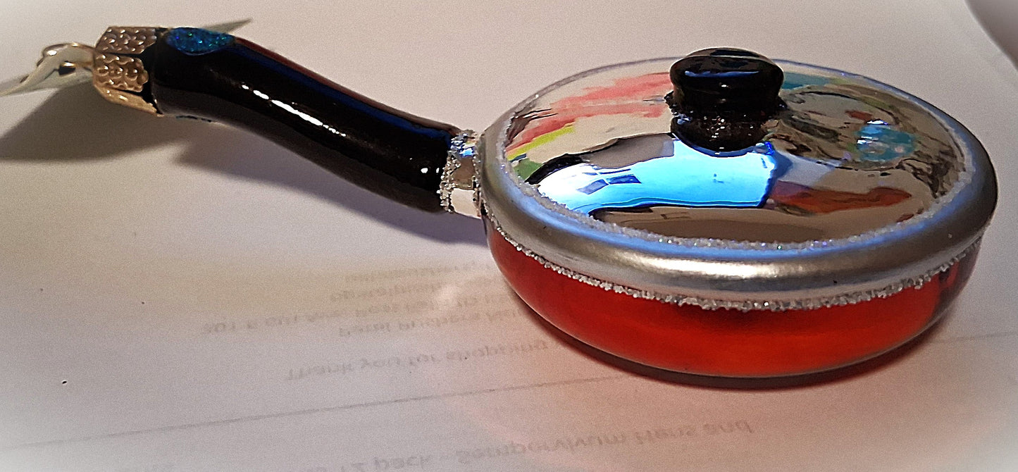 Red Frying Pan Blown Glass Tree Ornament by Old World Christmas - RETIRED