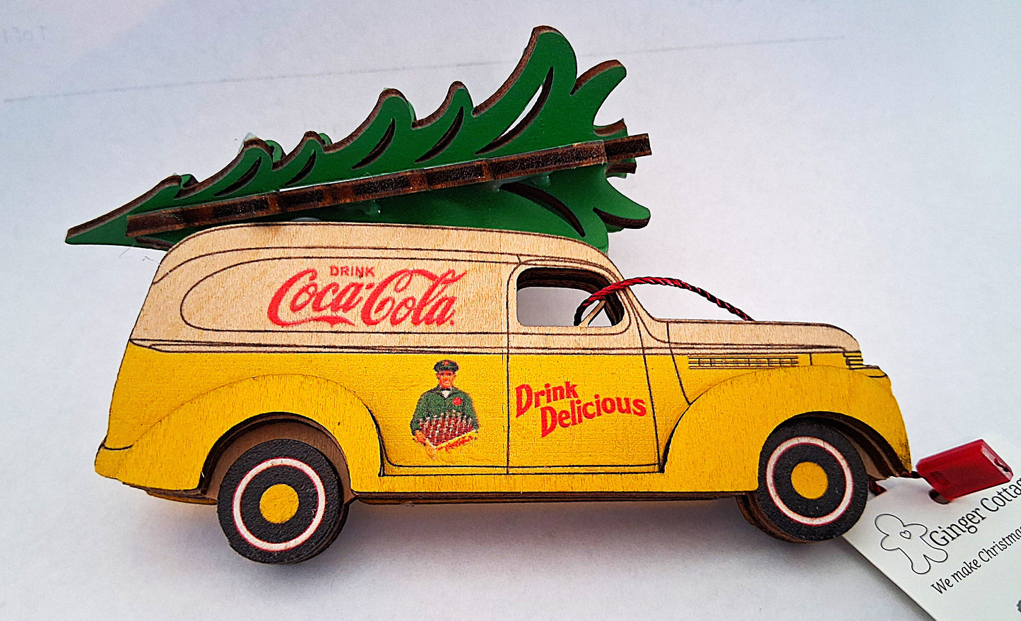Coca Cola Panel Van - Vintage-themed Wooden Tree Ornament - Ginger Cottages collection