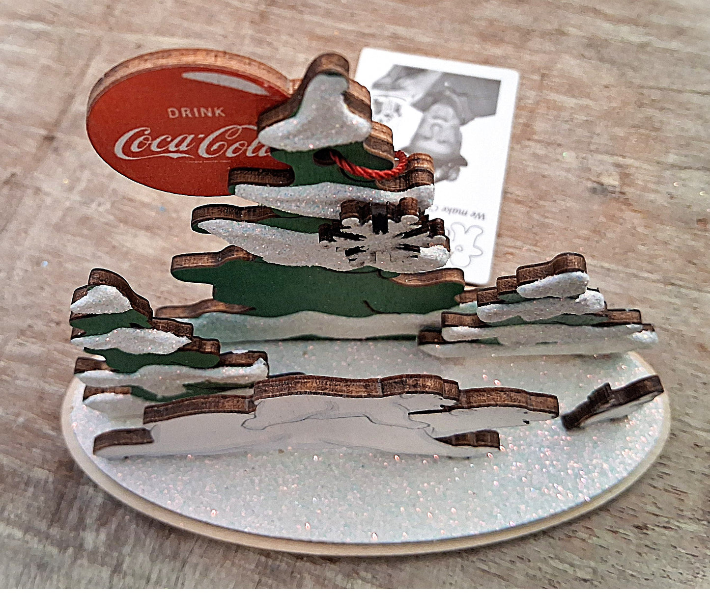 Coca Cola Polar Bear Wooden Christmas Tree Ornament by Ginger Cottages