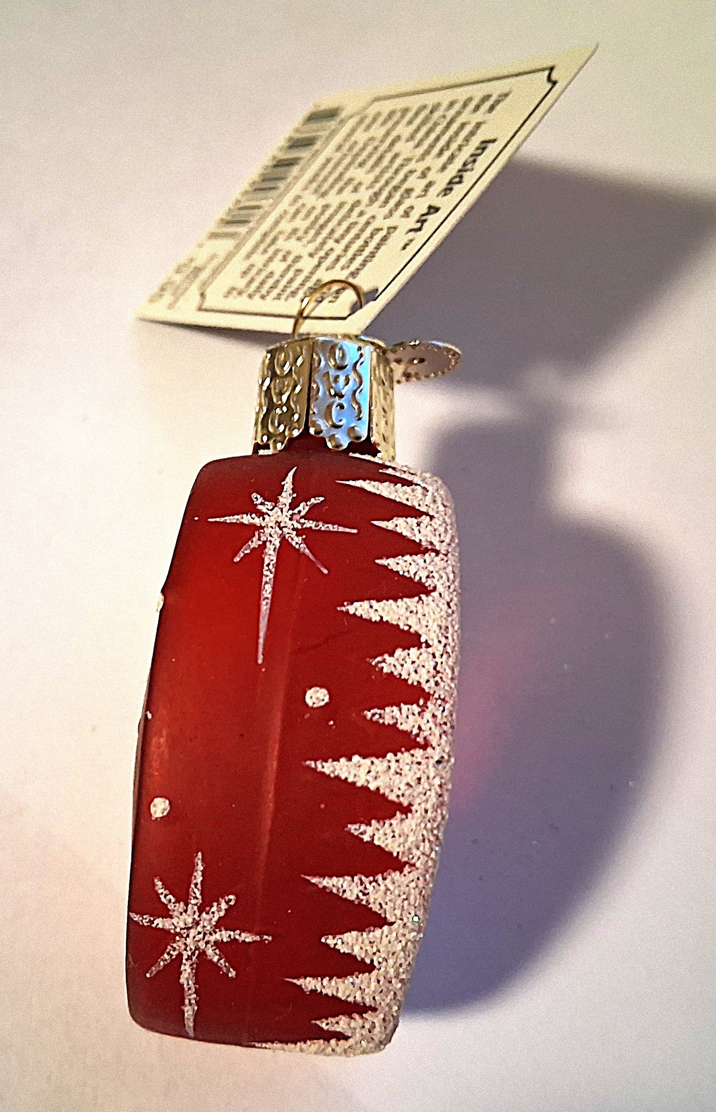 Inside Art Snowman on Red Glass Oval Tree Ornament by Old World Christmas