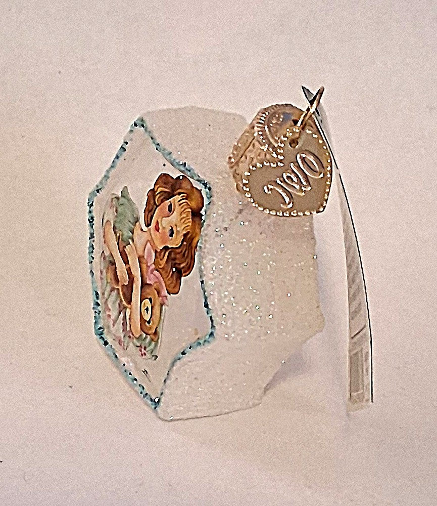Girl Holding Teddy Bear Snowflake Inside Art Glass Tree Ornament by Old World Christmas