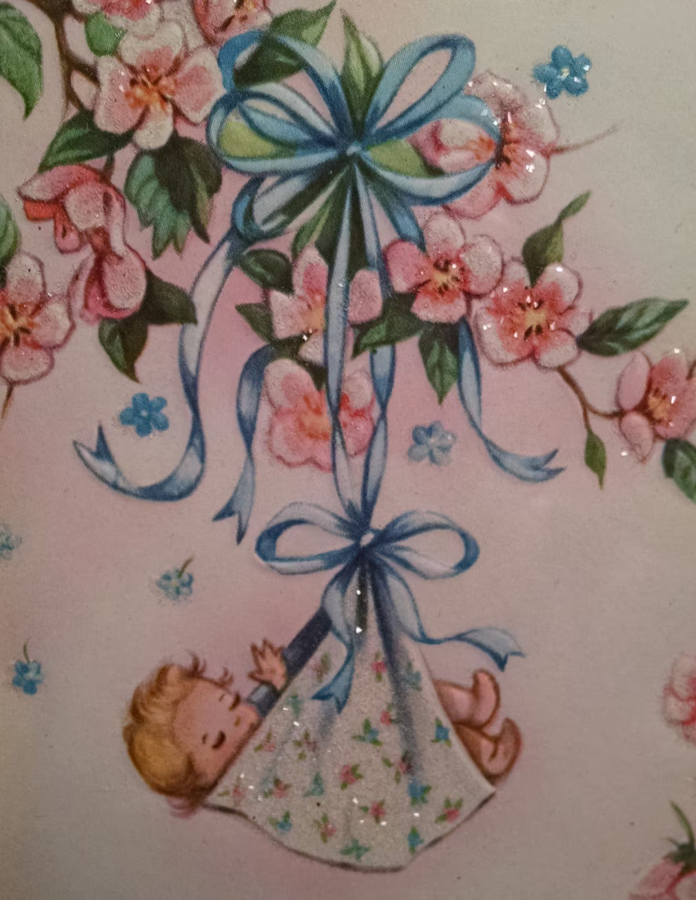 Vintage Baby Boy Greeting Card Framed in Blue