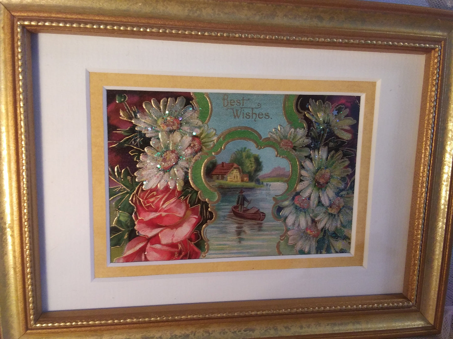 1908 Vintage Framed Best Wishes Postcard
