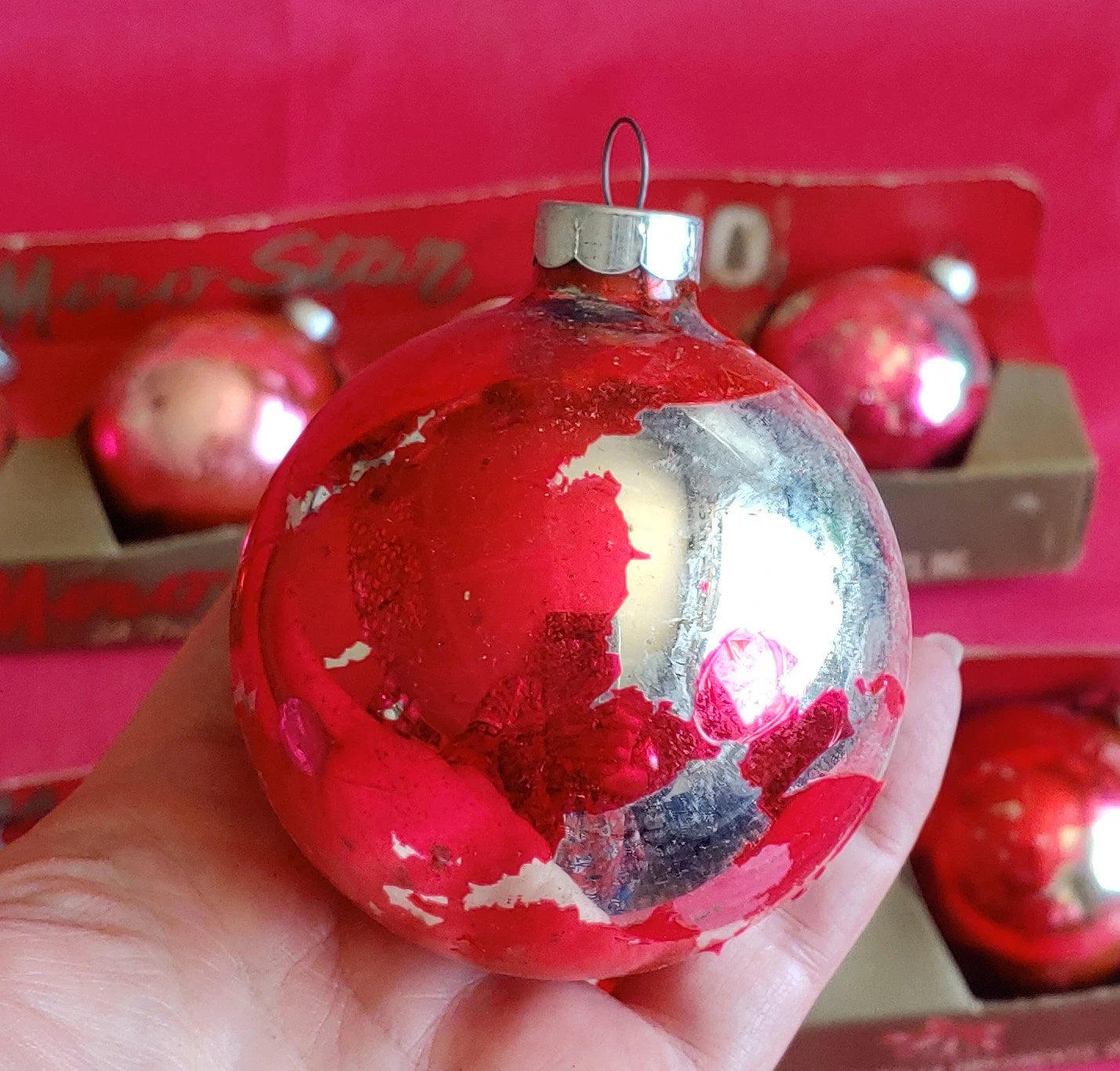 Vintage Miro Star Red Glass Ornaments