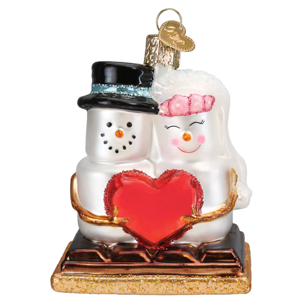 S'mores In Love Bride and Groom Couple Snowman Style Blown Glass Tree Ornament by Old World Christmas Ornament