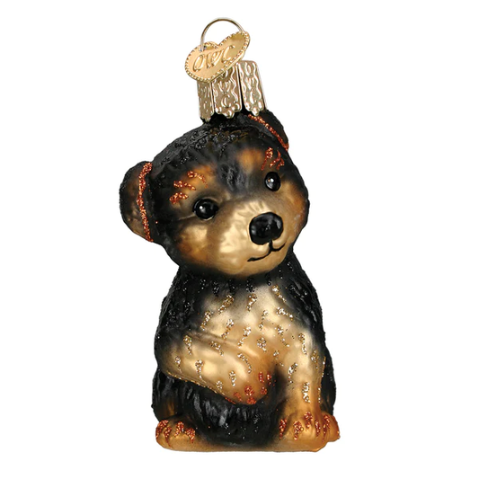 Yorkie Puppy Yorkshire Terrier Dog Blown Glass Tree Ornament by Old World Christmas Ornament