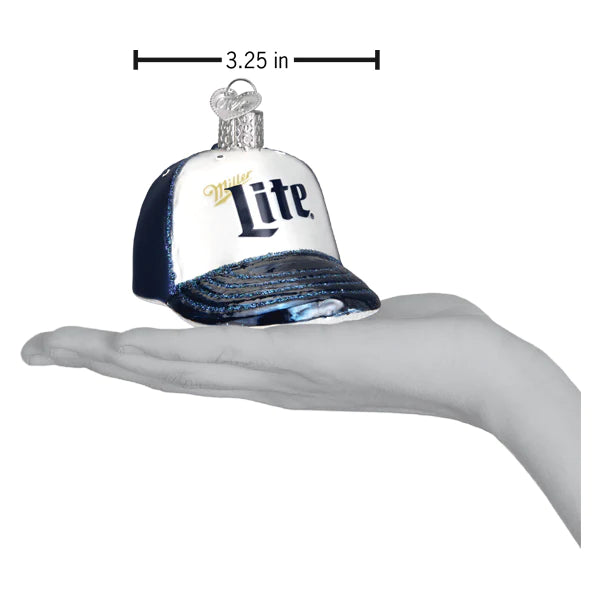 Miller Lite Beer Blue Baseball Cap - Blown Glass Tree Ornament by Old World Christmas