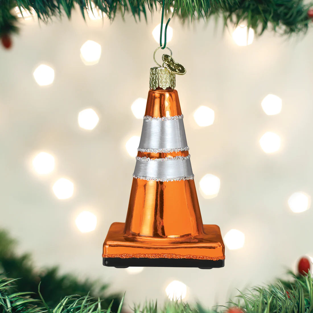 Orange Traffic Cone Old World Christmas Ornament