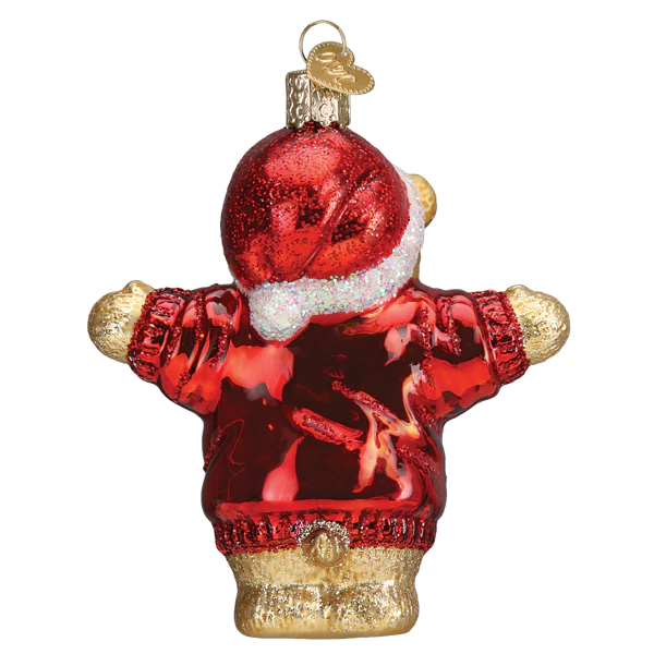 I Love You More Blown Glass Teddy Bear in Santa Hat Ornament by Old World Christmas