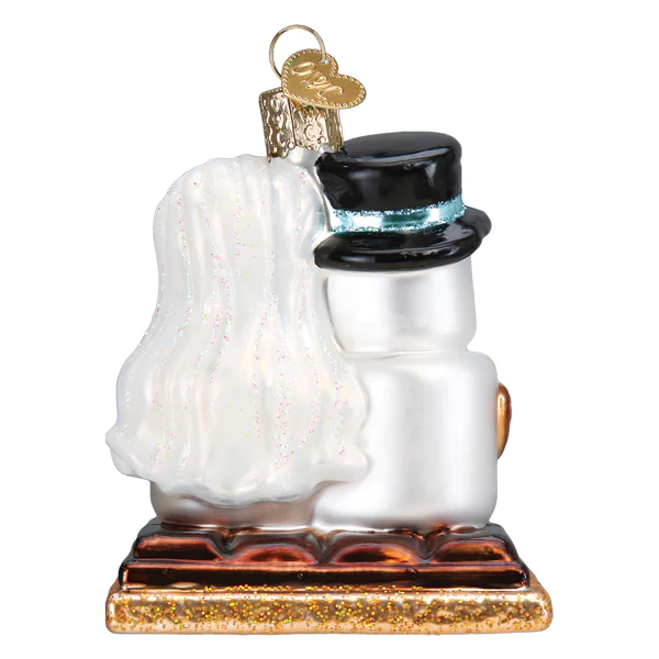 S'mores In Love Bride and Groom Couple Snowman Style Blown Glass Tree Ornament by Old World Christmas Ornament