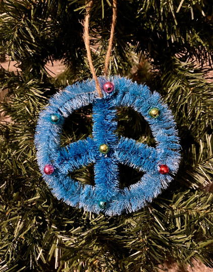 Peace Sign Bottlebrush Christmas Ornament