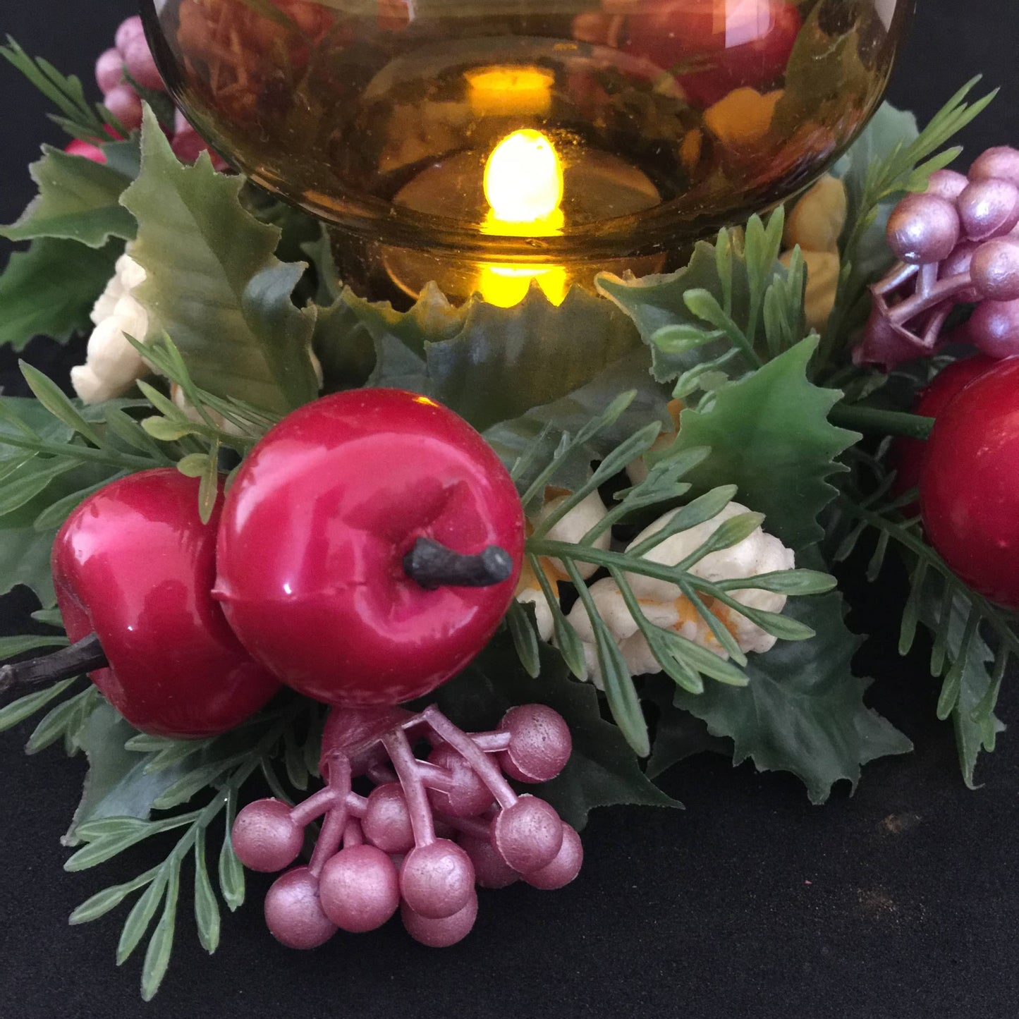 Vintage Candle Ring with Amber Glass Holder