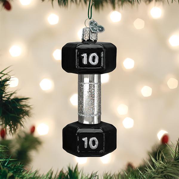 Workout Weightlifting Dumbbell Ten Pounds - Blown Glass Tree Ornament by Old World Christmas
