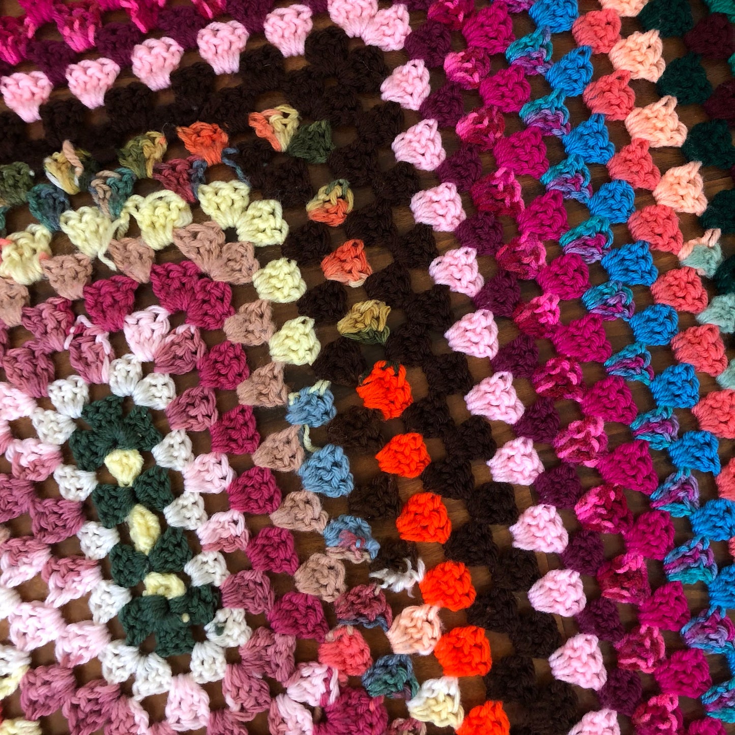 Rainbow Square Vintage Crotchet Afghan Blanket