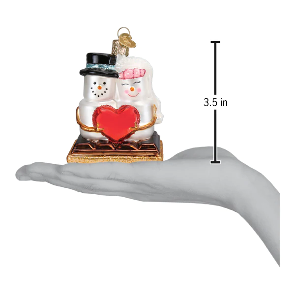 S'mores In Love Bride and Groom Couple Snowman Style Blown Glass Tree Ornament by Old World Christmas Ornament