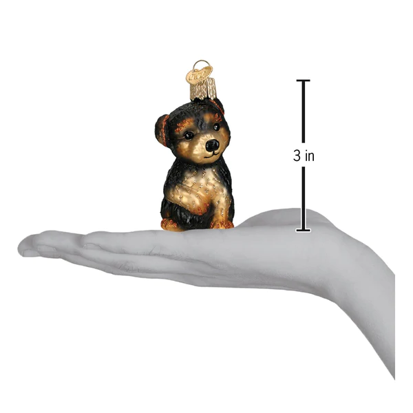 Yorkie Puppy Yorkshire Terrier Dog Blown Glass Tree Ornament by Old World Christmas Ornament