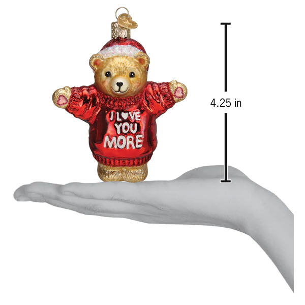 I Love You More Blown Glass Teddy Bear in Santa Hat Ornament by Old World Christmas