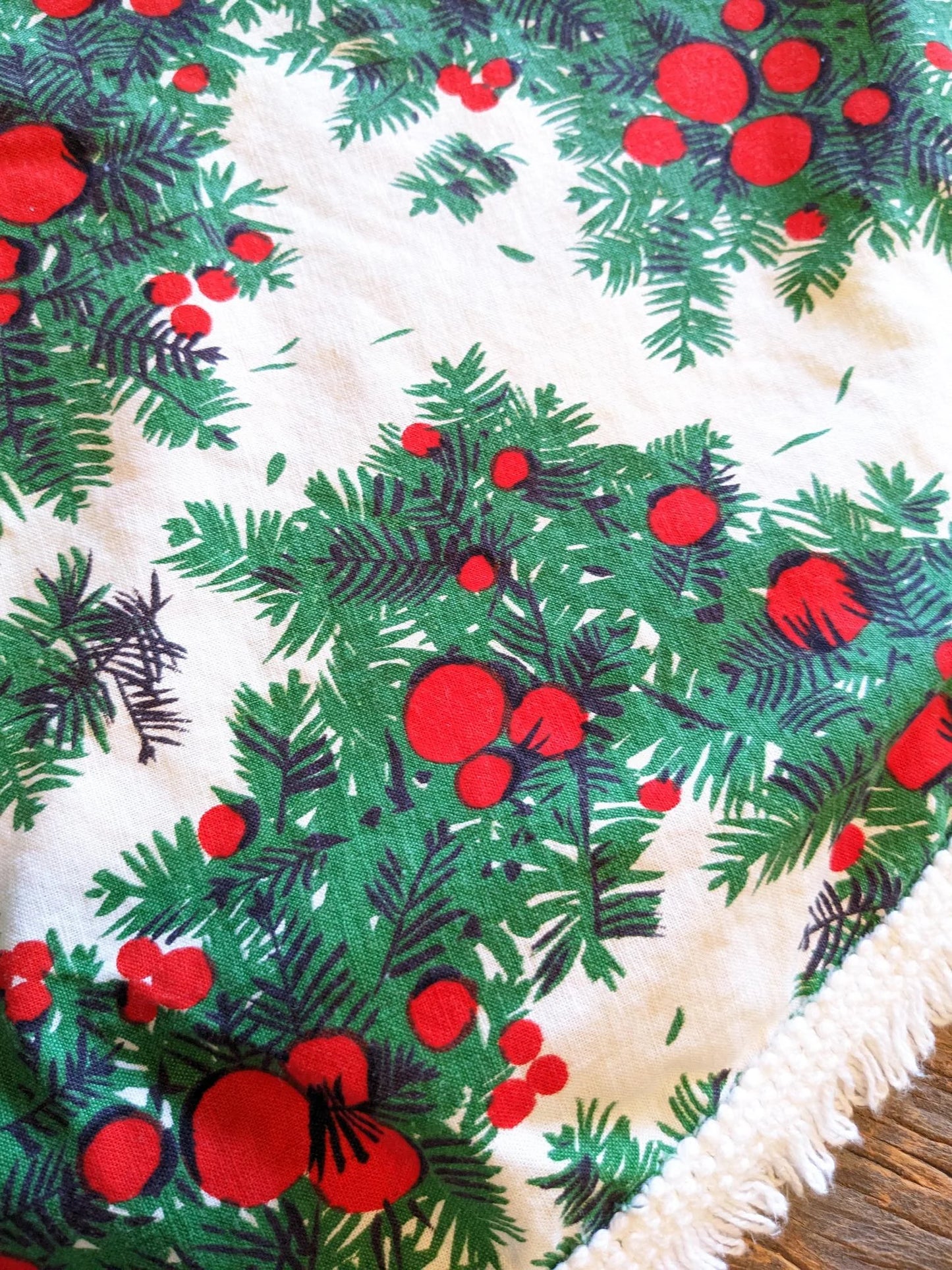 1970's MCM Pine Bough Christmas Tablecloth