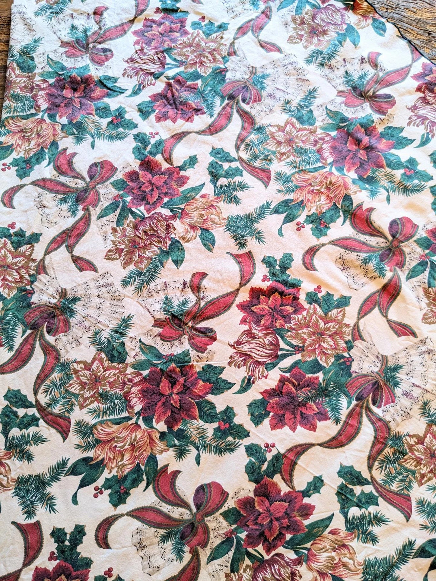 1970's MCM Poinsettia, Holly & Music Sheets Christmas Tablecloth