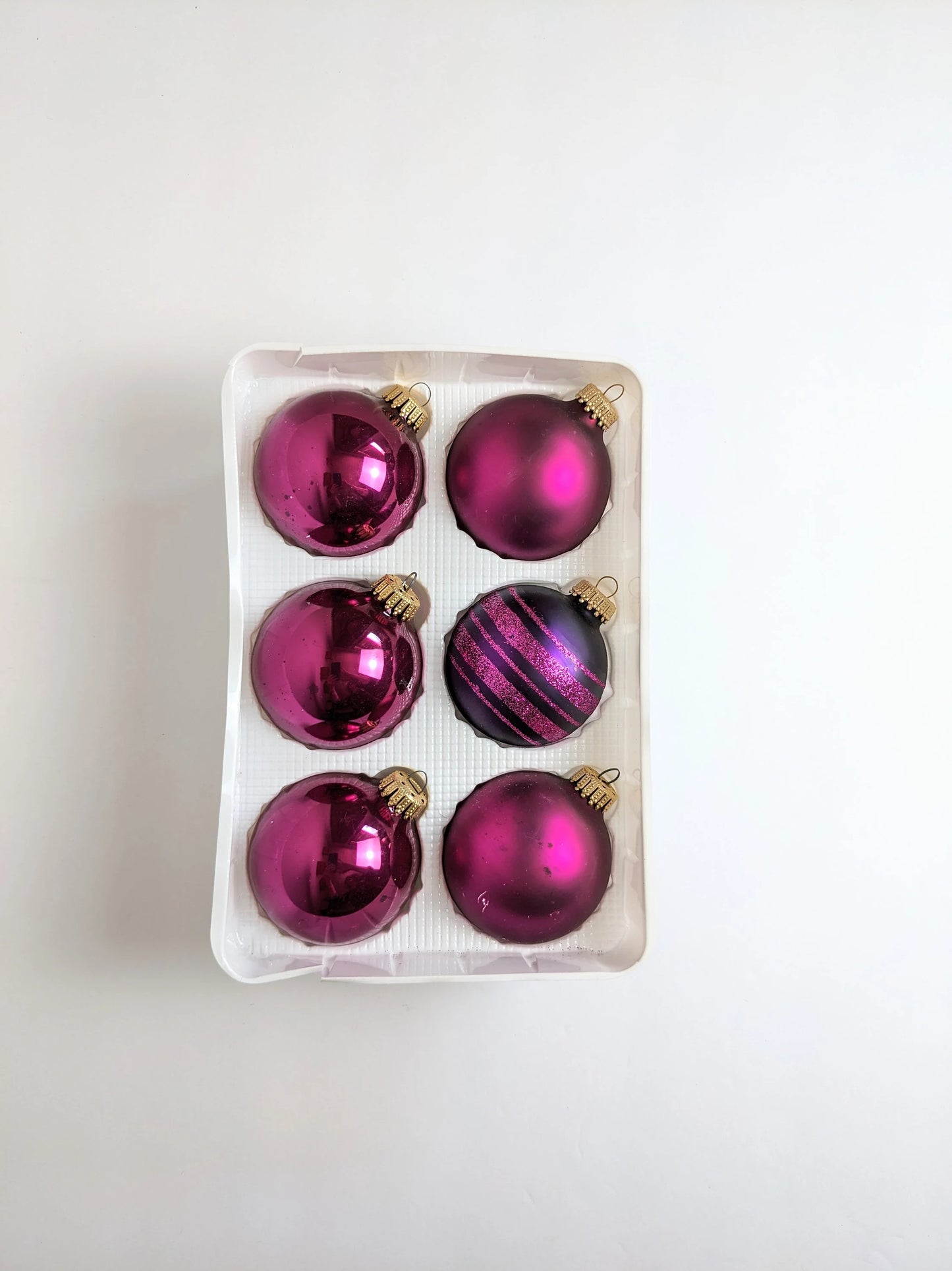 Vintage Krebs Magenta & Purple Glitter Ornaments