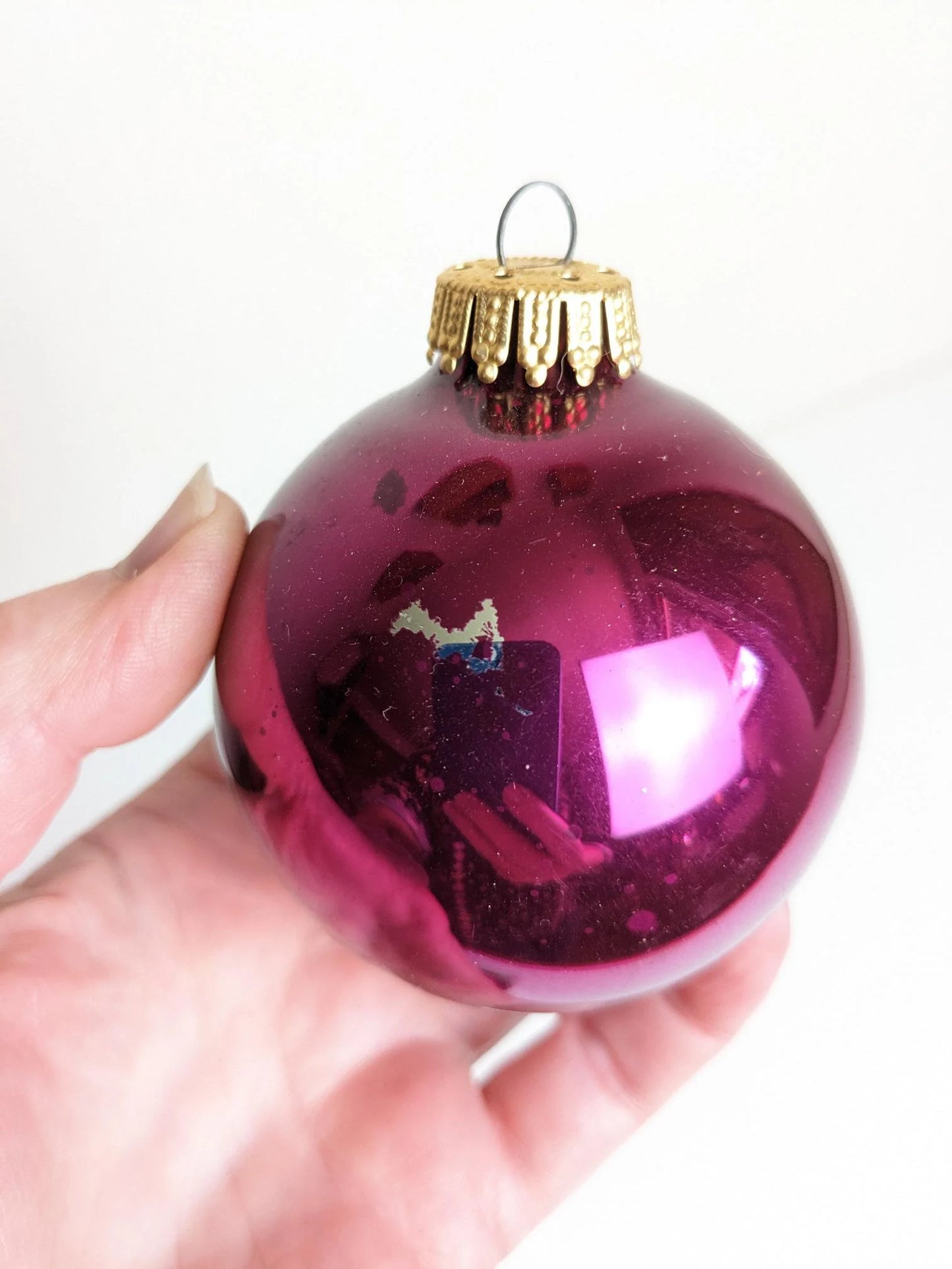 Vintage Krebs Magenta & Purple Glitter Ornaments