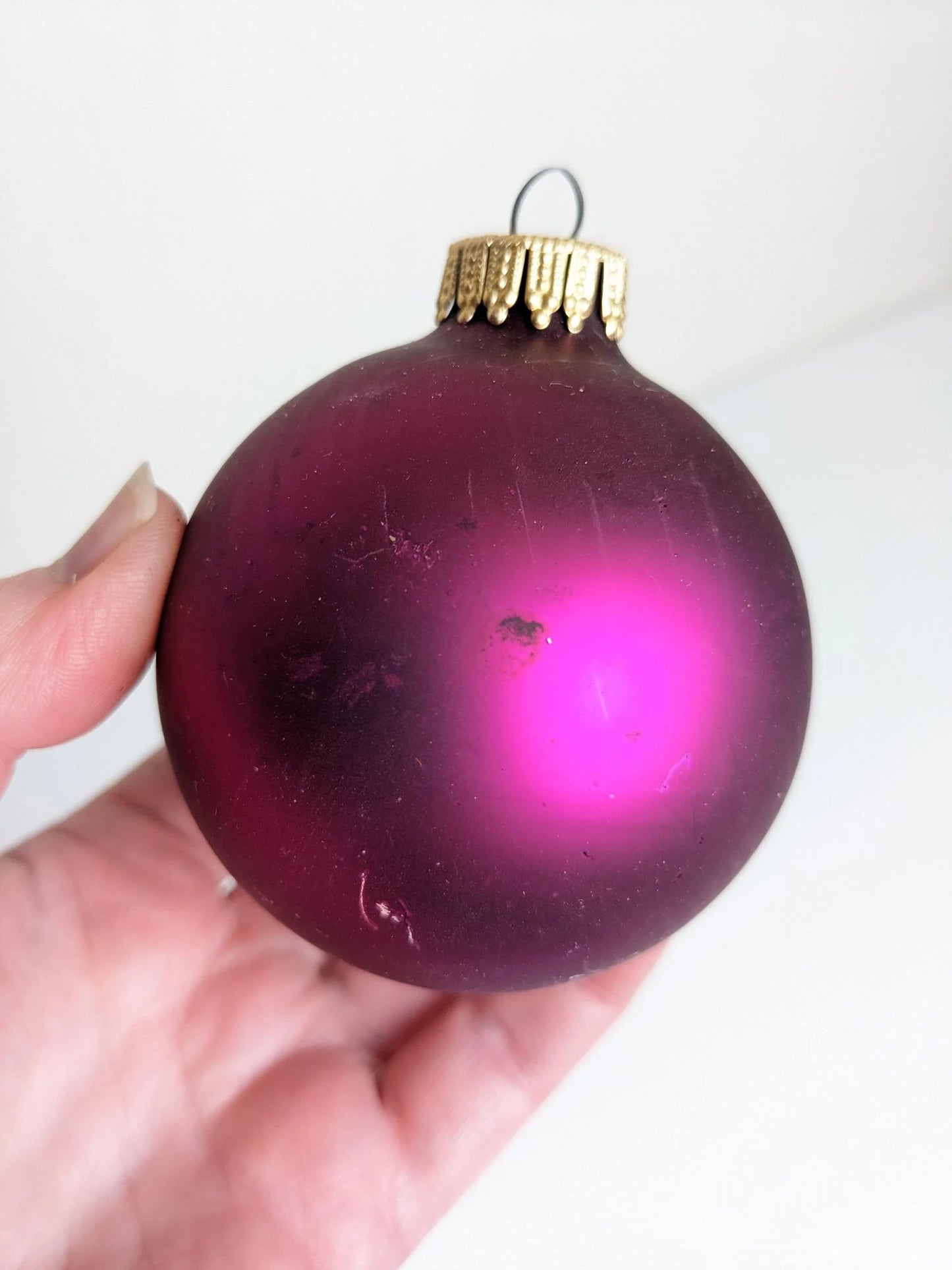 Vintage Krebs Magenta & Purple Glitter Ornaments
