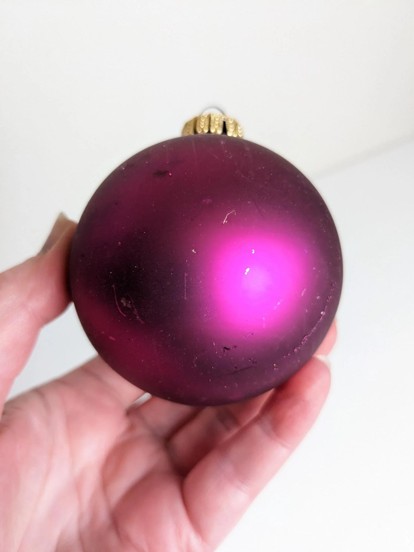 Vintage Krebs Magenta & Purple Glitter Ornaments