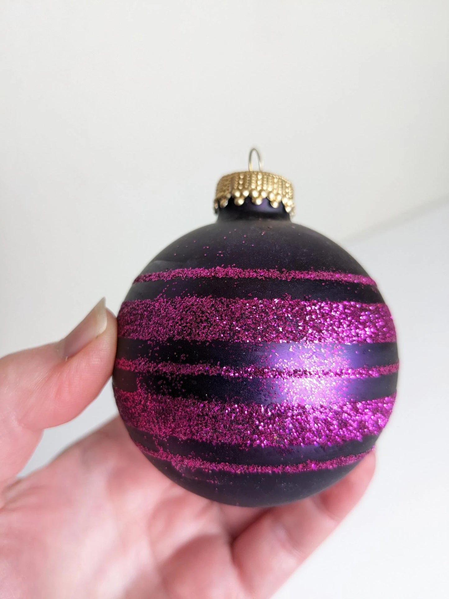 Vintage Krebs Magenta & Purple Glitter Ornaments