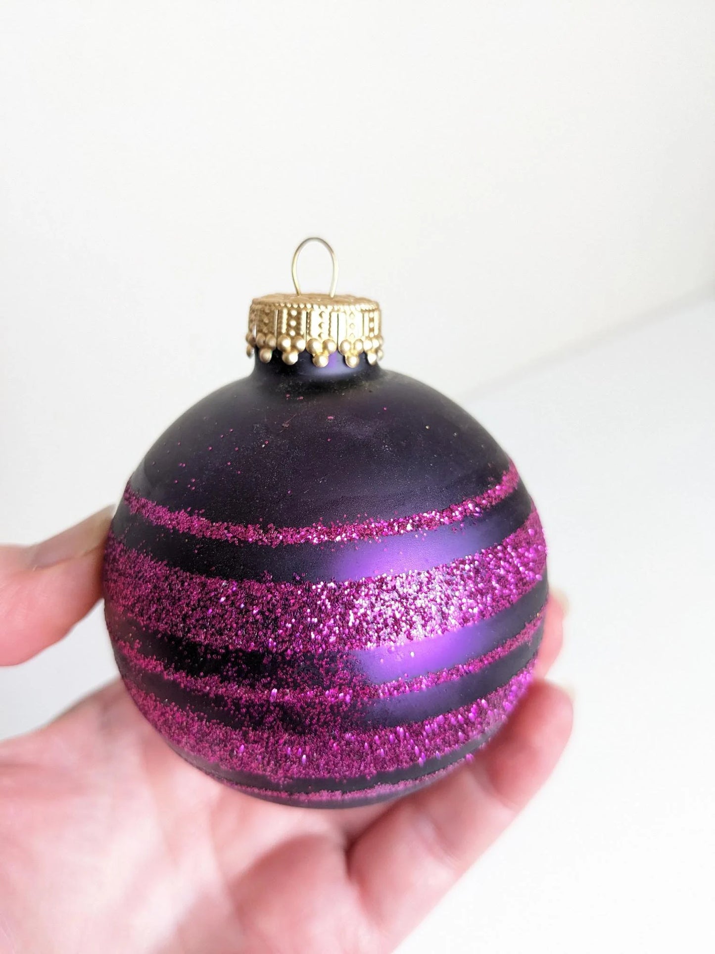 Vintage Krebs Magenta & Purple Glitter Ornaments