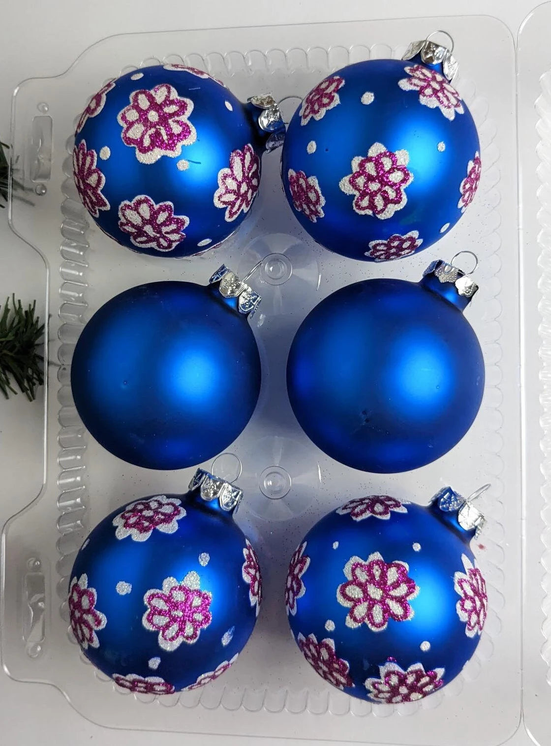 Navy Blue Boho Ornaments with Pink Flowers