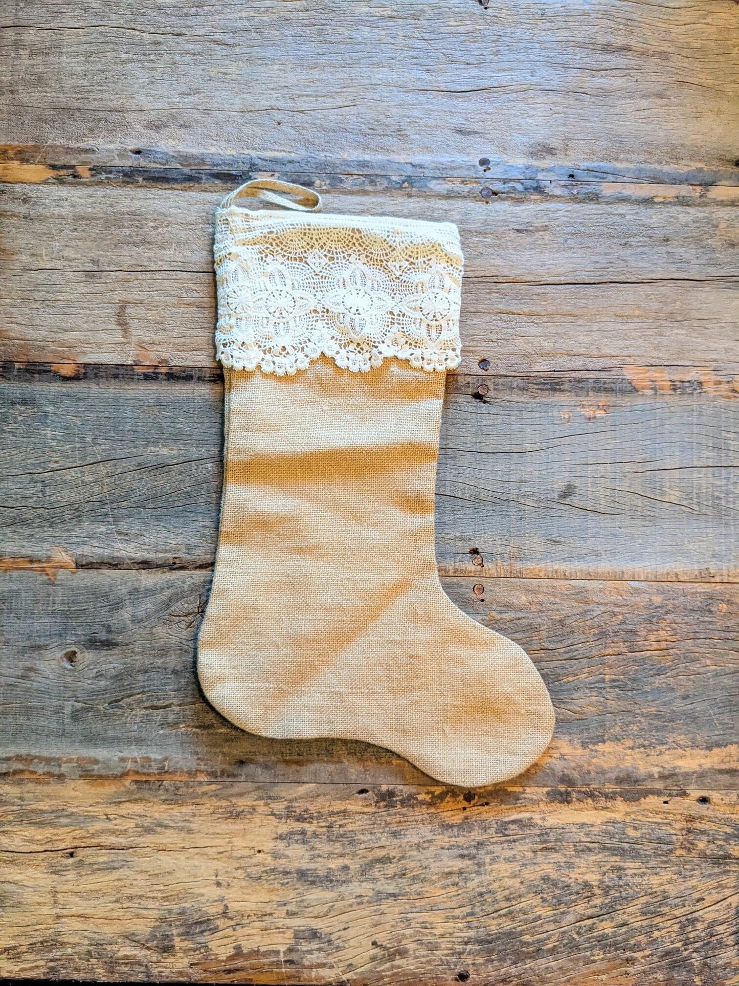 Burlap & Lace Christmas Stocking
