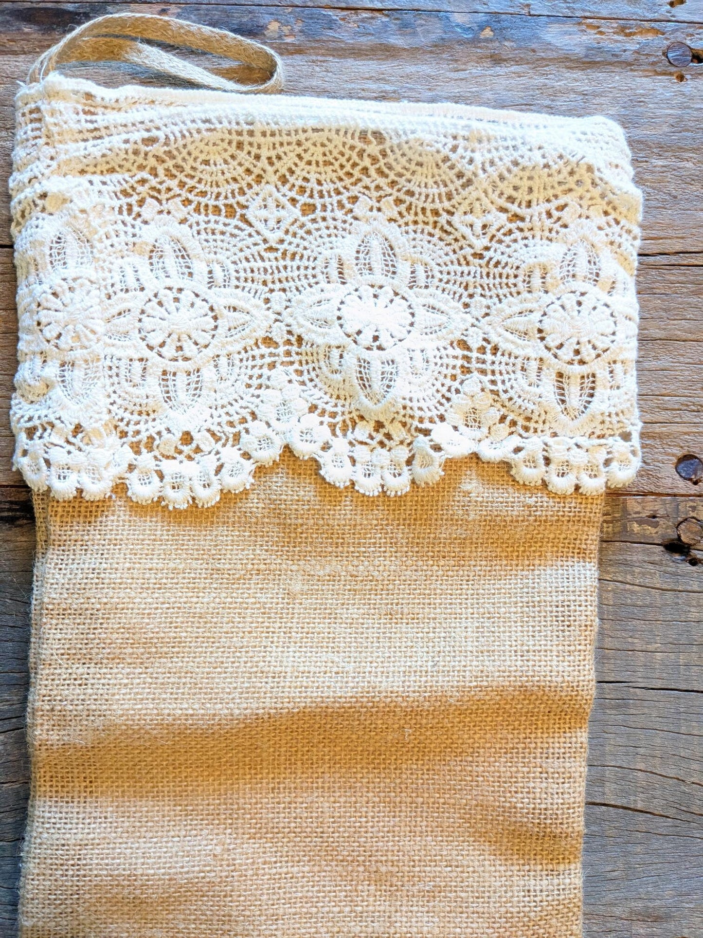 Burlap & Lace Christmas Stocking