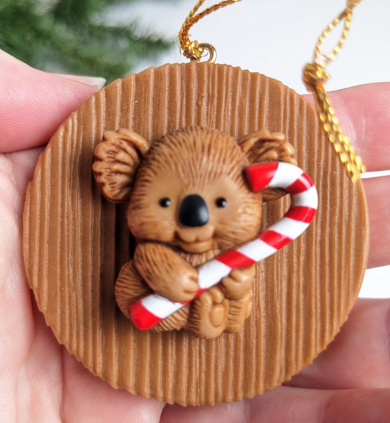Vintage Koala Bear Candy Cane Christmas Ornament