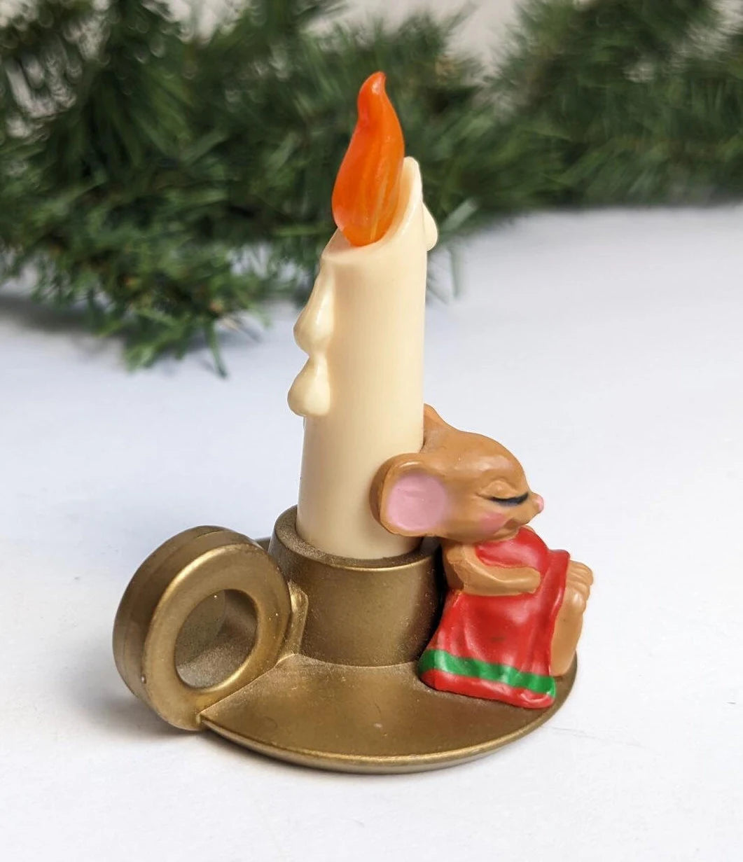 Vintage Sleeping Mouse Candlestick Christmas Figurine