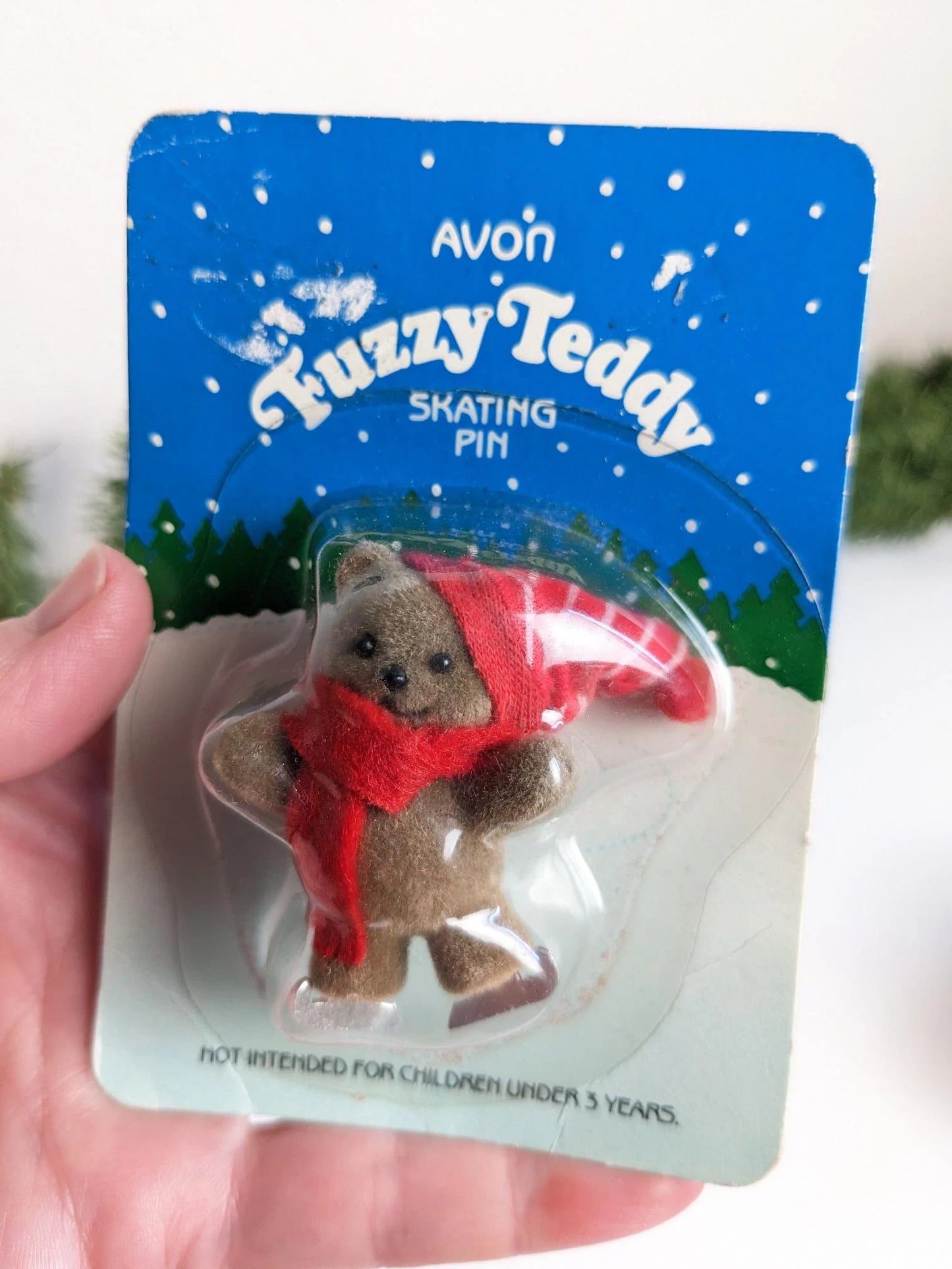 Fuzzy Teddy Skating Christmas Pin