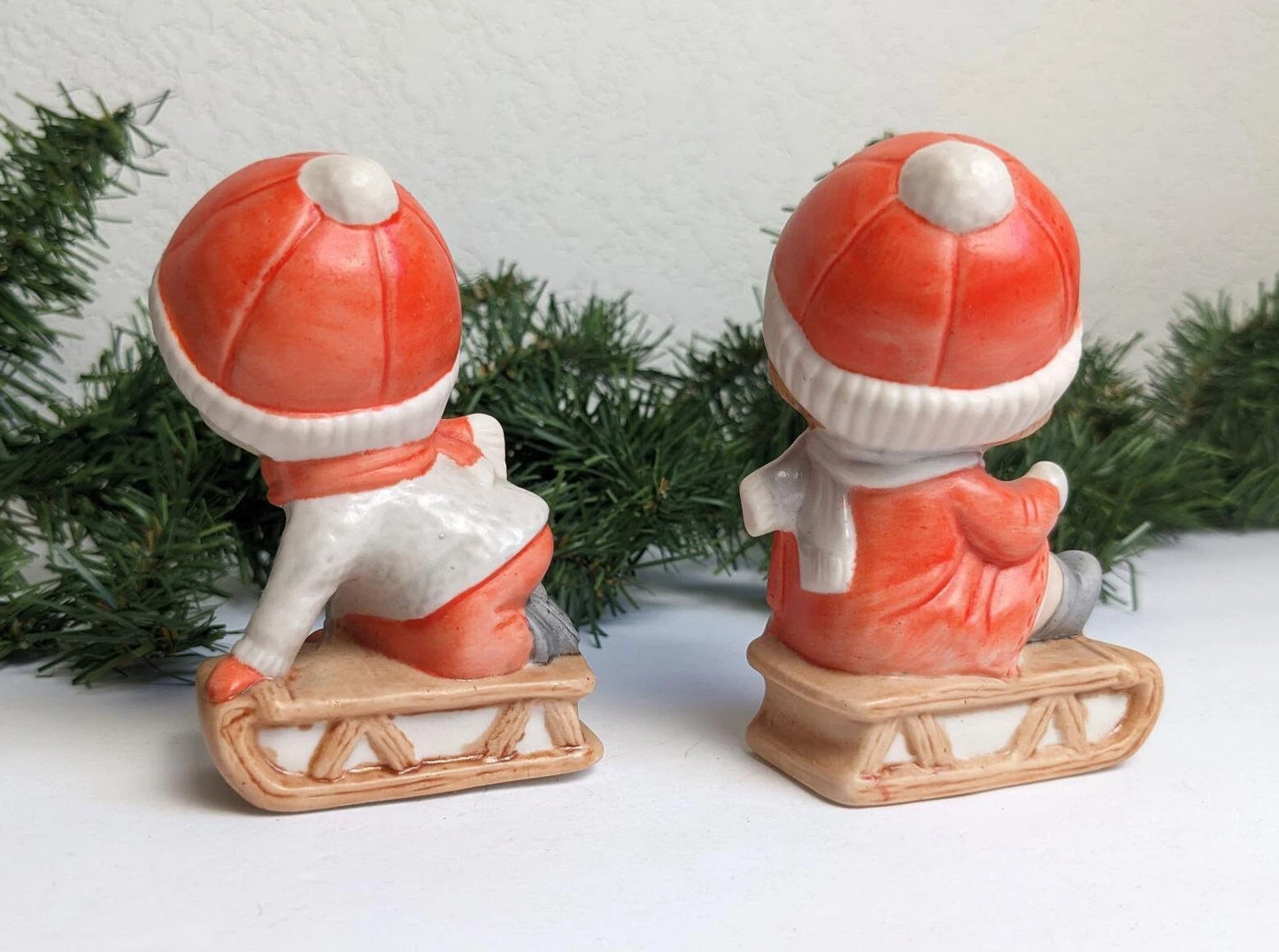 Vintage Boy & Girl Sledding Figurines