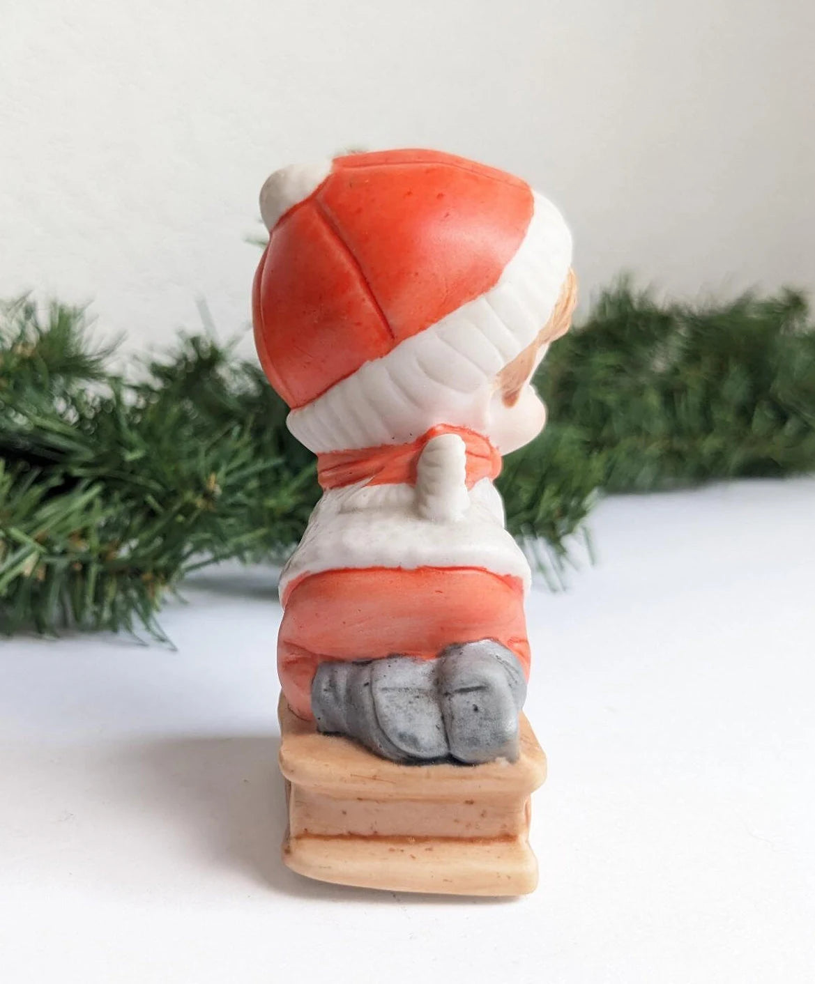 Vintage Boy & Girl Sledding Figurines