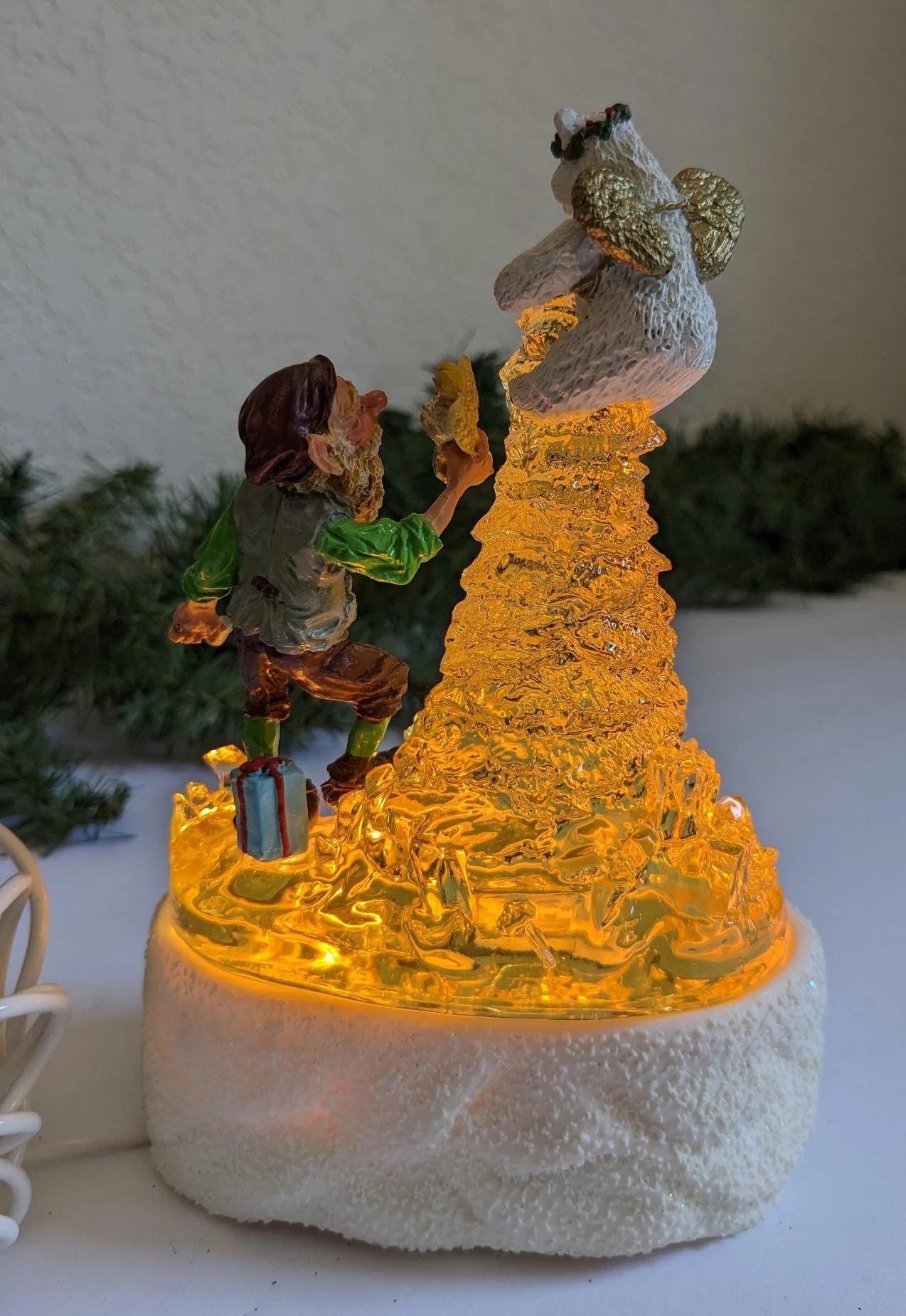 Santas Crystal Village Polar Bear Angel Light Up Christmas Figurine