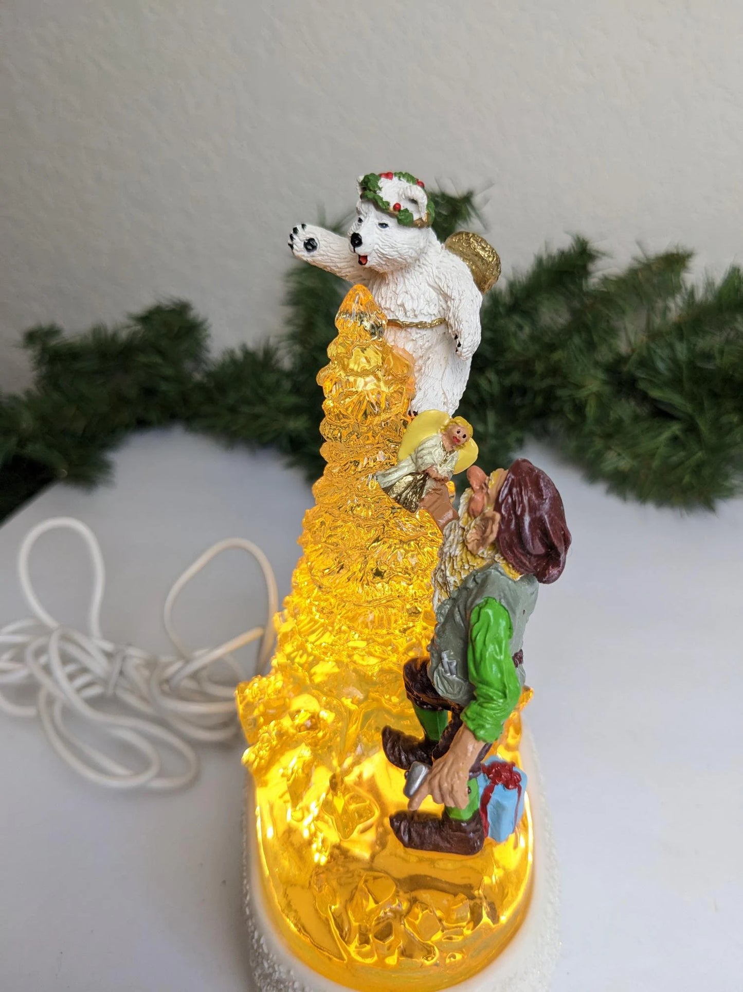 Santas Crystal Village Polar Bear Angel Light Up Christmas Figurine