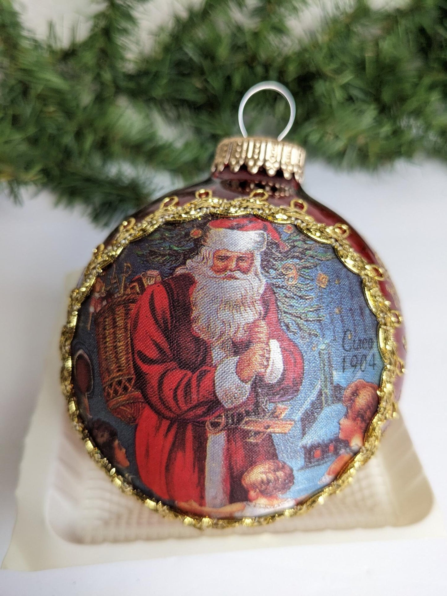 Vintage Krebs Santa on Silk Christmas Ornament